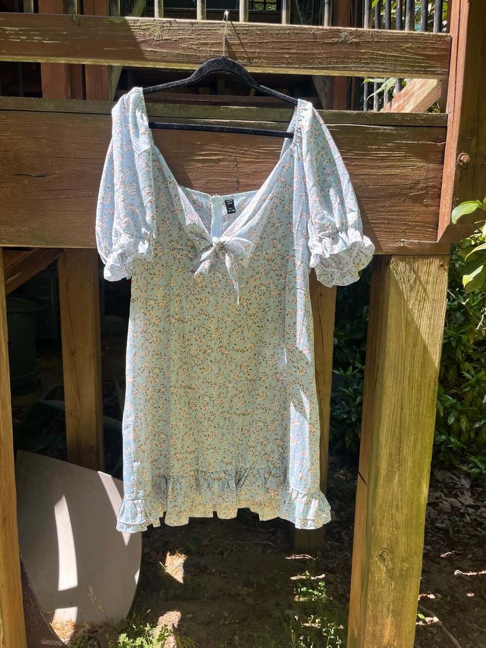 SHEIN CURVE Floral Puff Sleeve Tie Front Ruffle Hem Mini Dress, Size 3XL